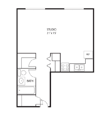 Floor plan for studio, 1 bath, 460 sqft